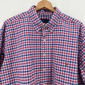 Ralph Lauren Button Down Shirt Men's 1XB Big Blue Red White Check Flesh Pony L/S